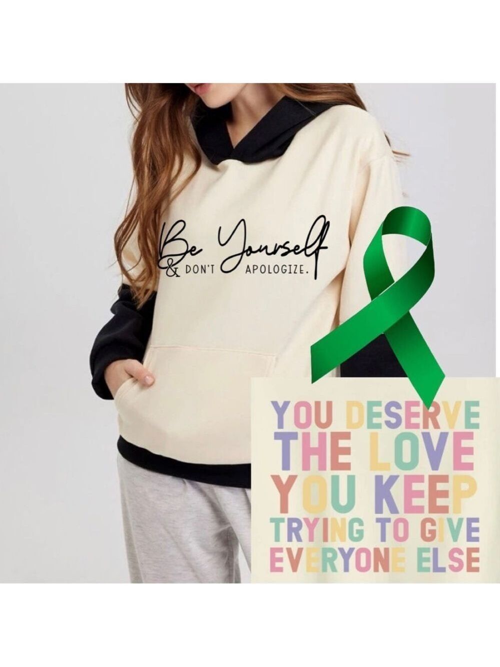Be Yourself Mental Health graphic oversized pullover hoodie sweatshirt medium